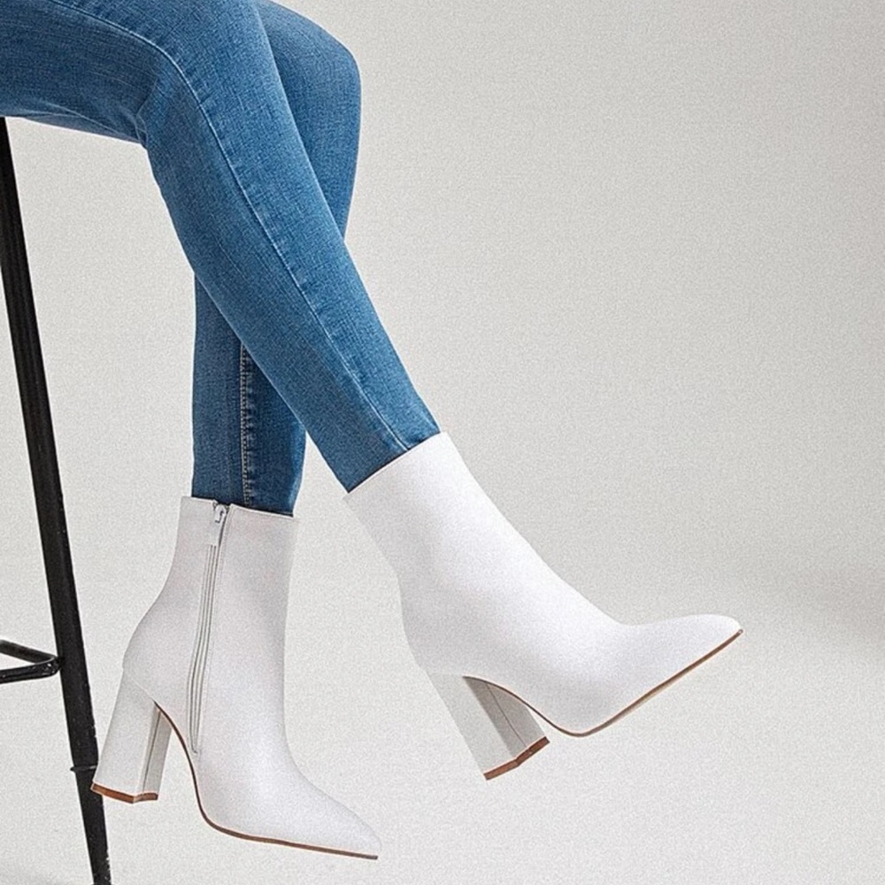White ankle length boots